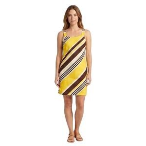 HM Striped Sleeveless Sheath Midi Dress Linen Blend Summer Office Large